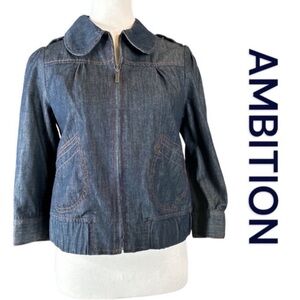 AMBITION Denim Jacket, Elastic Waist, Zip Front, Pockets, Size PP.